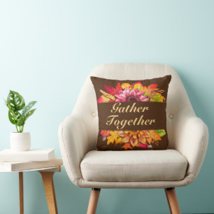Pretty Split Fall Leaves Wreath Throw Pillow