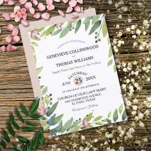Pretty Spring Botanical Blush Pink Wedding Invitation