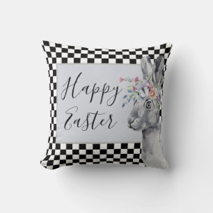 Pretty Spring Bunny Chequerboard Easter Throw Pillow