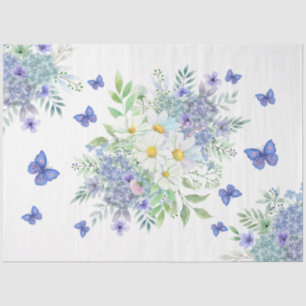 Pretty Spring Daisies, Blue Flowers & Butterflies Tissue Paper