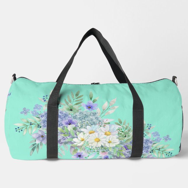 Pretty Spring Daisies & Blue Wildflowers Duffle Bag (Front)