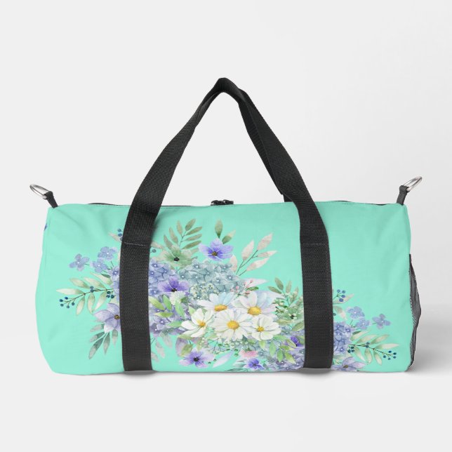 Pretty Spring Daisies & Blue Wildflowers Duffle Bag (Front)