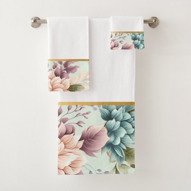 PRETTY SPRING FLORAL BATHROOM TOWEL SET (Insitu)