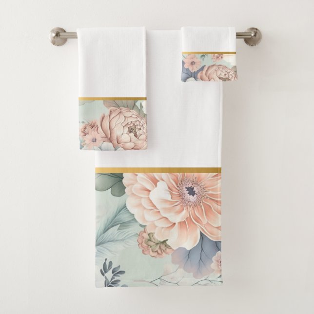 PRETTY SPRING FLORAL BLUE BATHROOM TOWEL SET (Insitu)