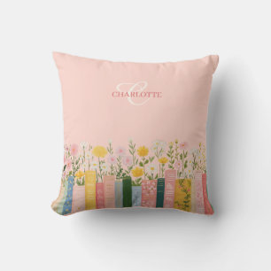 Pretty Spring Floral Bookish Throw Pillow