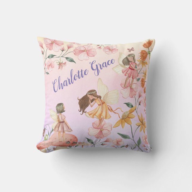 Pretty Spring Floral Garden Fairy Girl Nursery Throw Pillow (Front)