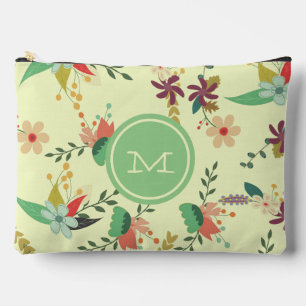 Pretty Spring Floral Mint Monogram Accessory Pouch