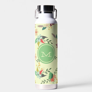 Pretty Spring Floral Mint Monogram Water Bottle
