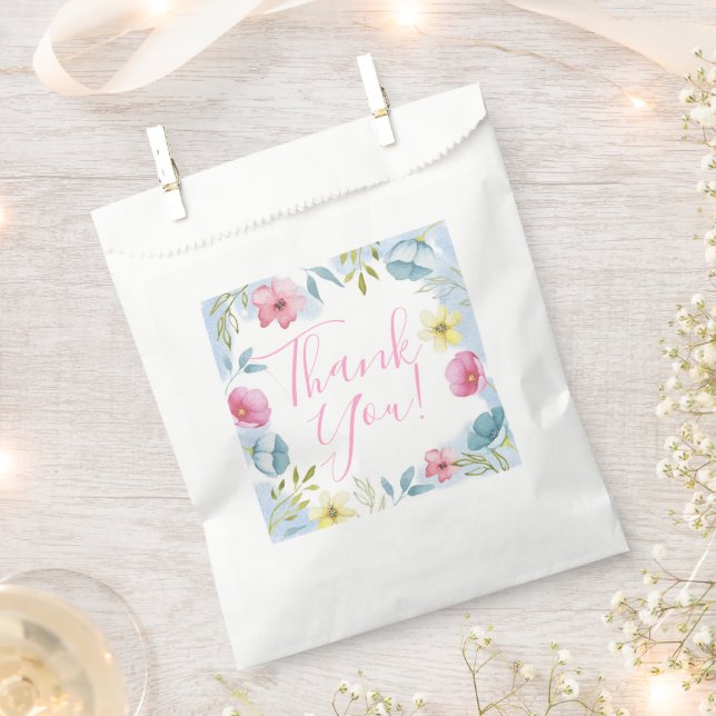 Pretty Spring Floral Pastel Thank You Baby Shower Favour Bag (Clipped)