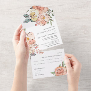 Pretty Spring Floral Watercolor Wedding All In One Invitation