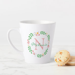 Pretty Spring Flowers Wreath Monogrammed Latte Mug