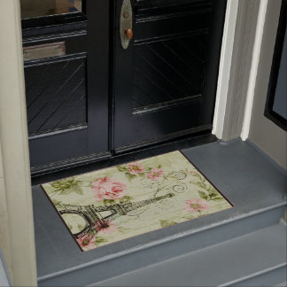 pretty spring mint pink floral paris eiffel tower doormat