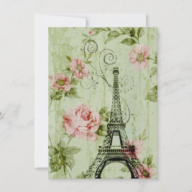 pretty spring mint pink floral paris eiffel tower thank you card (Front)