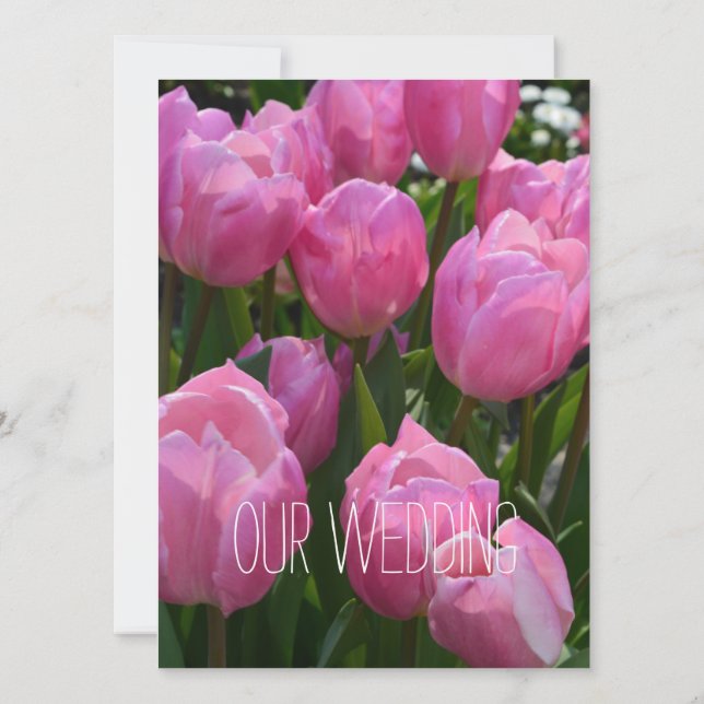 Pretty spring pink tulip flowers Christian wedding Invitation (Back)