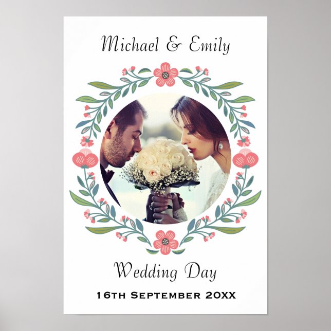 Pretty Spring Summer Wedding Floral Wreath Photo Poster (Front)