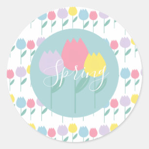 Pretty Spring Tulips Pastel Floral Birthday Party Classic Round Sticker