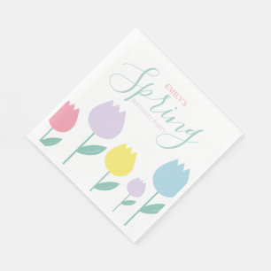 Pretty Spring Tulips Pastel Floral Birthday Party Napkin