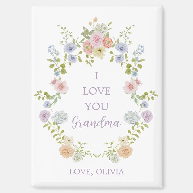 Pretty Spring Wildflowers | Love You Grandma Magnet (Front)
