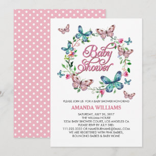 Pretty Spring Wreath and Butterfly  BABY SHOWER Invitation