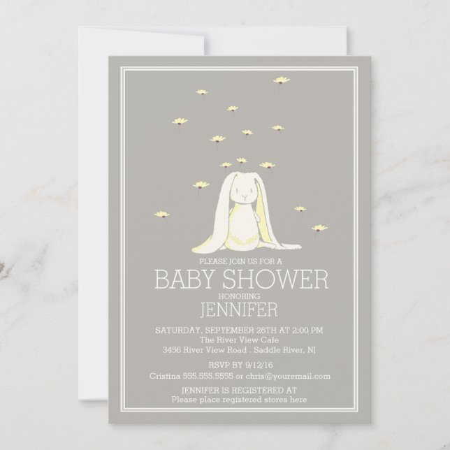 Pretty Spring Yellow Neutral Bunny Baby Shower Invitation (Front)