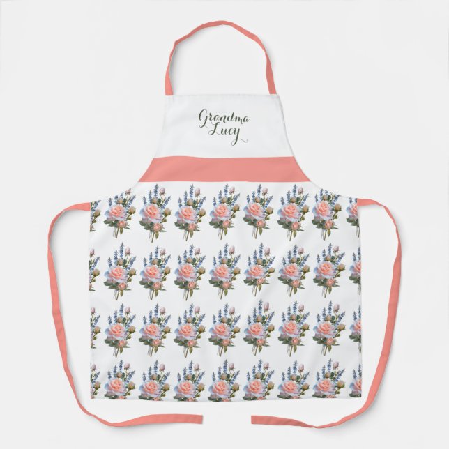 Pretty Springtime Floral Print Personalized Apron (Front)