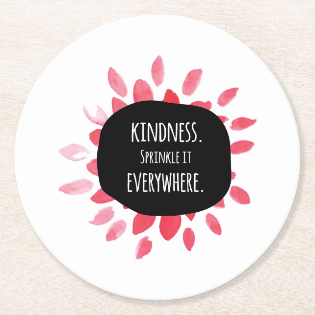 Pretty Sprinkle kindness everywhere watercolor Round Paper Coaster (Front)