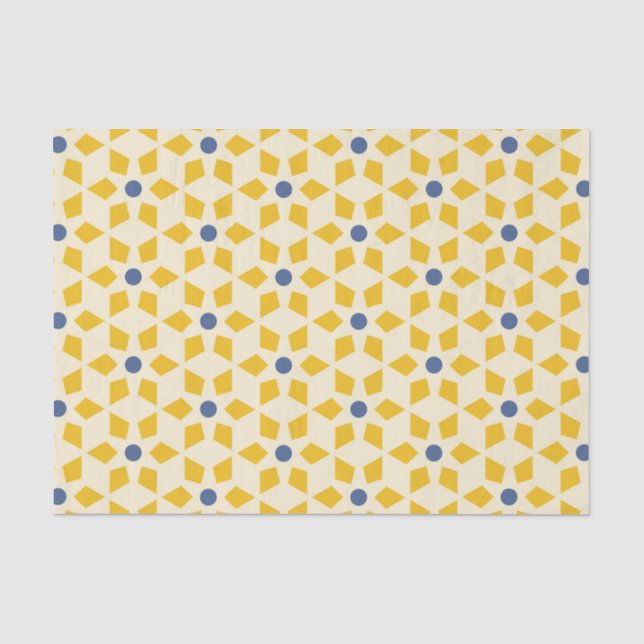Pretty Starburst Pattern in Yellow & Blue Tissue Paper (Front)