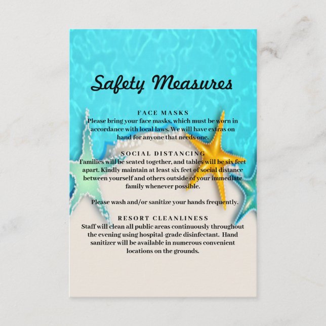 Pretty Starfish Summer Beach Safety Measures Enclosure Card (Front)