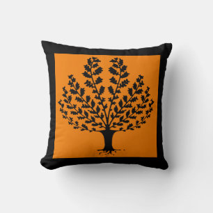 Pretty Stencil Style Art Orange with Black Tree Throw Pillow