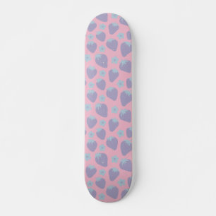 Pretty strawberries pattern in Lilac and Blue Skateboard