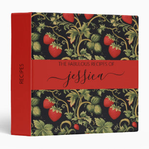 Pretty strawberries pattern script name Recipe Binder