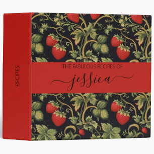 Pretty strawberries pattern script name Recipe Binder