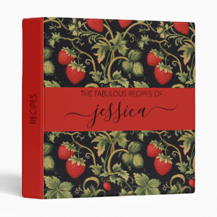 Pretty strawberries pattern script name Recipe Binder