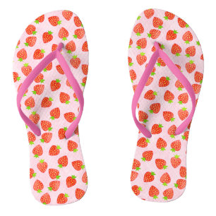 Pretty Strawberry Cream Fruit on Pink Pattern Flip Flops