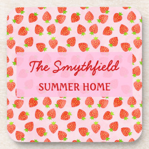Pretty Strawberry Cream Pattern Personalized Coaster