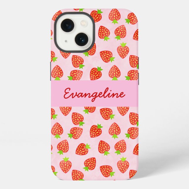 Pretty Strawberry Cream Pattern Personalized iPhone Case (Back)
