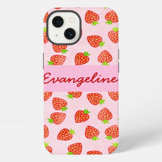 Pretty Strawberry Cream Pattern Personalized iPhone Case (Back)