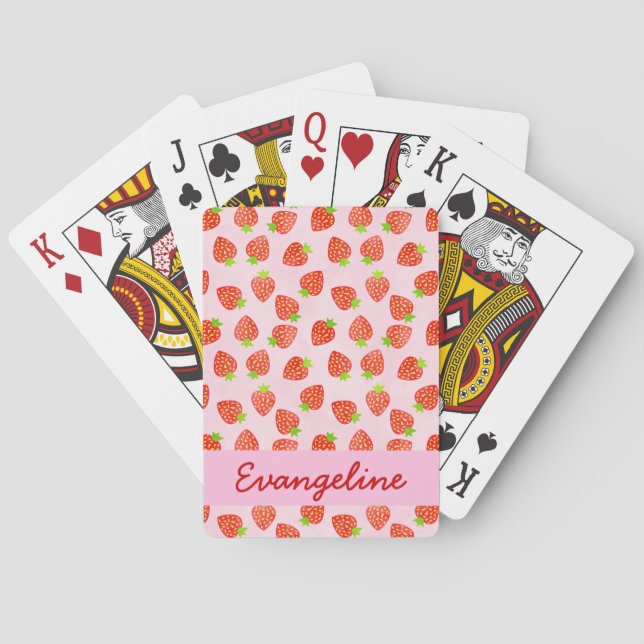 Pretty Strawberry Cream Pattern Personalized Playing Cards (Back)