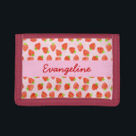 Pretty Strawberry Cream Pattern Personalized Trifold Wallet<br><div class="desc">This pretty, girly design for foodies or lovers of fruit has a strawberry pattern that's done with a gradient / watercolor effect. The strawberries rest on a light pink, slightly mottled background. There's a pink banner where you can add your personal details in elegant red cursive. If you love strawberries,...</div>