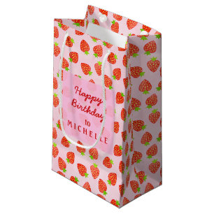 Pretty Strawberry Pattern Personalized Birthday Small Gift Bag