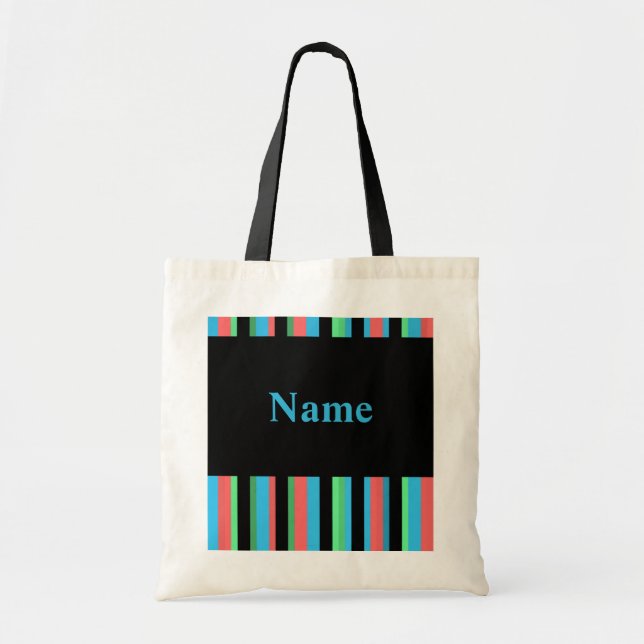 Pretty Striped Budget Tote Bag Template - Blue (Front)