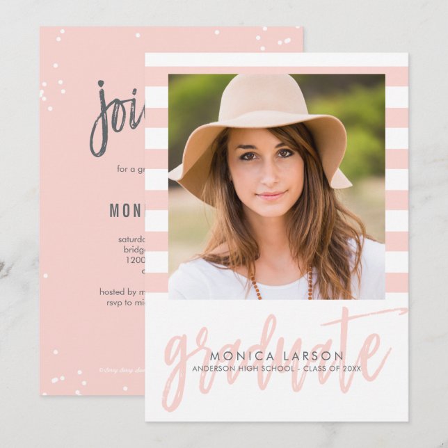 Pretty Stripes EDITABLE COLOR Graduation Invite (Front/Back)