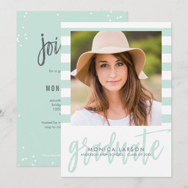 Pretty Stripes EDITABLE COLOR Graduation Invite (Front/Back)