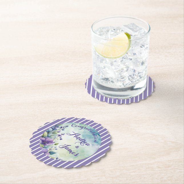 Pretty Stripped Lavender and Floral Paper Coaster (Insitu)