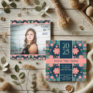 Pretty Stylish  Floral Modern Graduation Custom Invitation