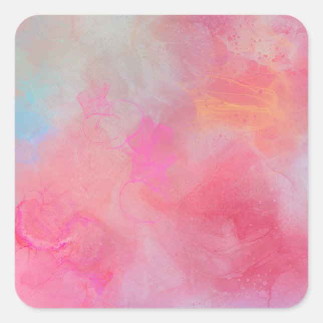 Pretty Stylish Rose Pink Watercolor Ink Square Sticker (Front)