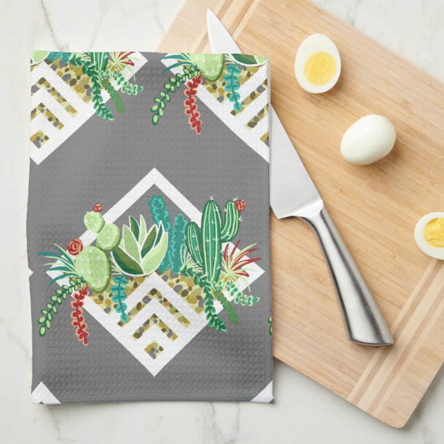 Pretty Succulents & Cactus Geometric Terrariums Kitchen Towel (Quarter Fold)