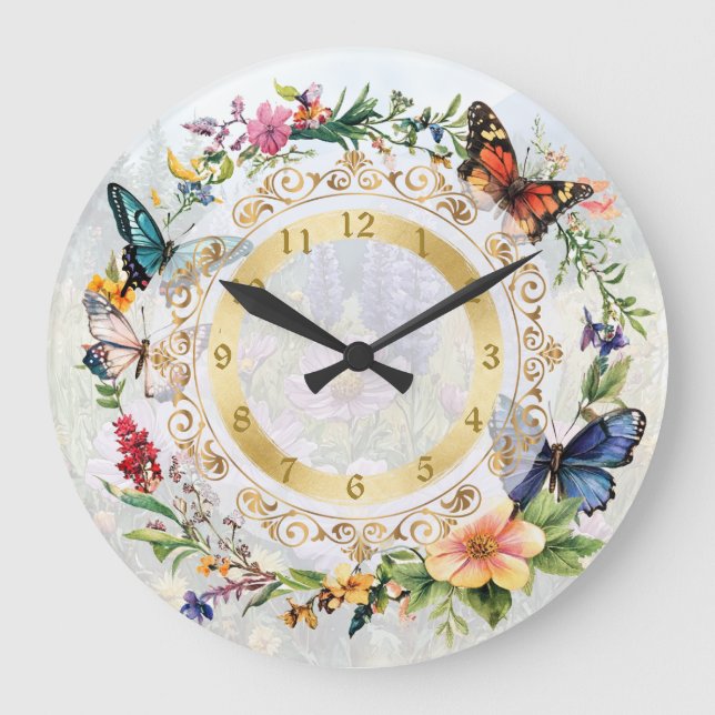 Pretty Summer Butterfly Floral Clock (Front)