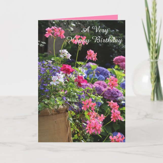 Pretty Summer Flower Geraniums in a Pot Card (Front)