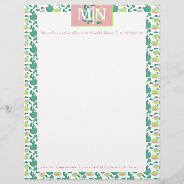 Pretty Summer Guava Pattern and Greenery Letterhead (Front)